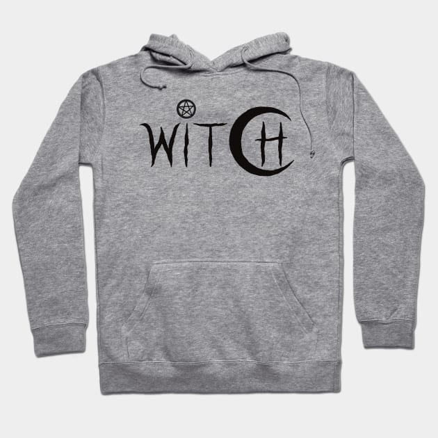 Witch, Moon and Pentagram (black version) typography lettering Hoodie by MadelaneWolf 